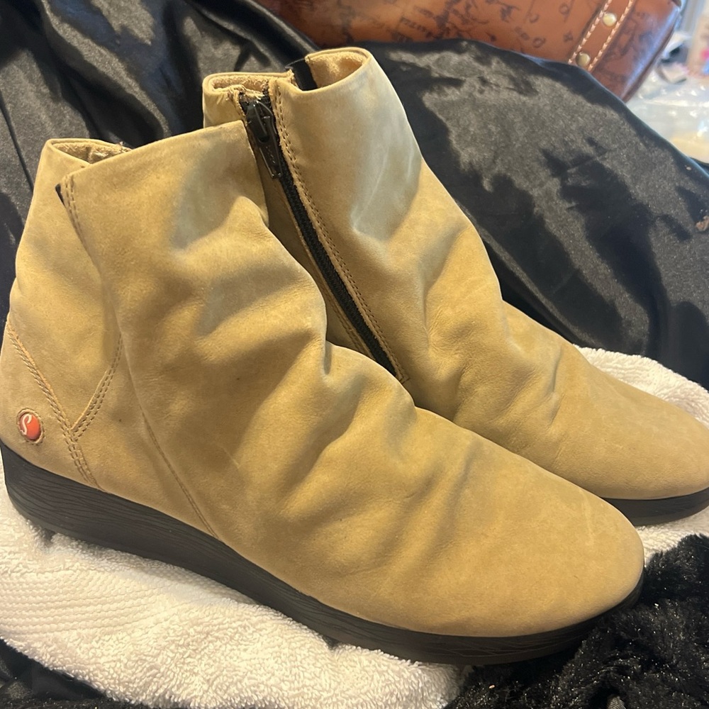 Softino by fly london ruched suede, leather ankle boots